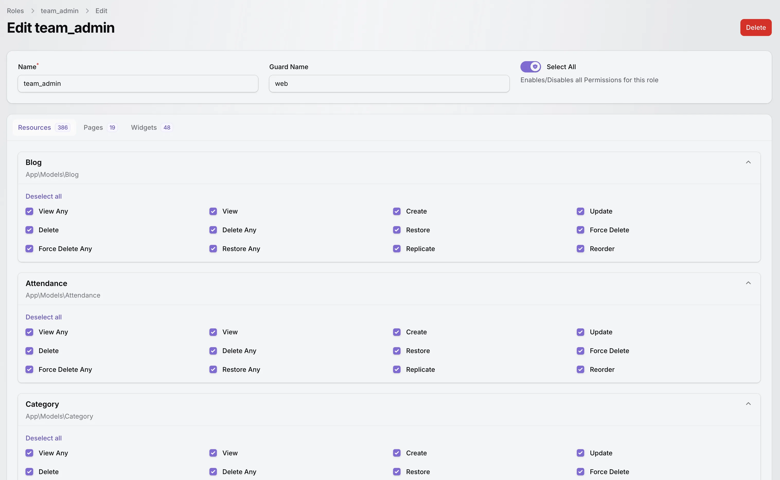 TenantSaaS role permissions screen showing controlled access for team members.